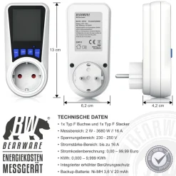 BEARWARE Energiekostenmessgerät Stromkostenmessgerät, max. 3680 W, Stromverbrauchszähler, Stromzähler Best