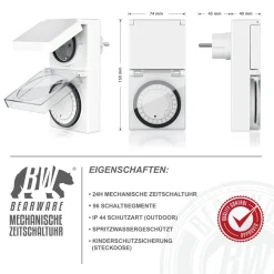 24h Zeitschaltuhr Outdoor spritzwassergeschützt / für Innen und Außen ^ BEARWARE Discount