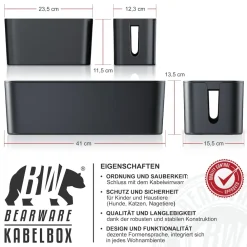 BEARWARE Kabelbox Kabelbox mit Gummifüßen - Kabelmanagement / dezente Optik / Ladebox Hot
