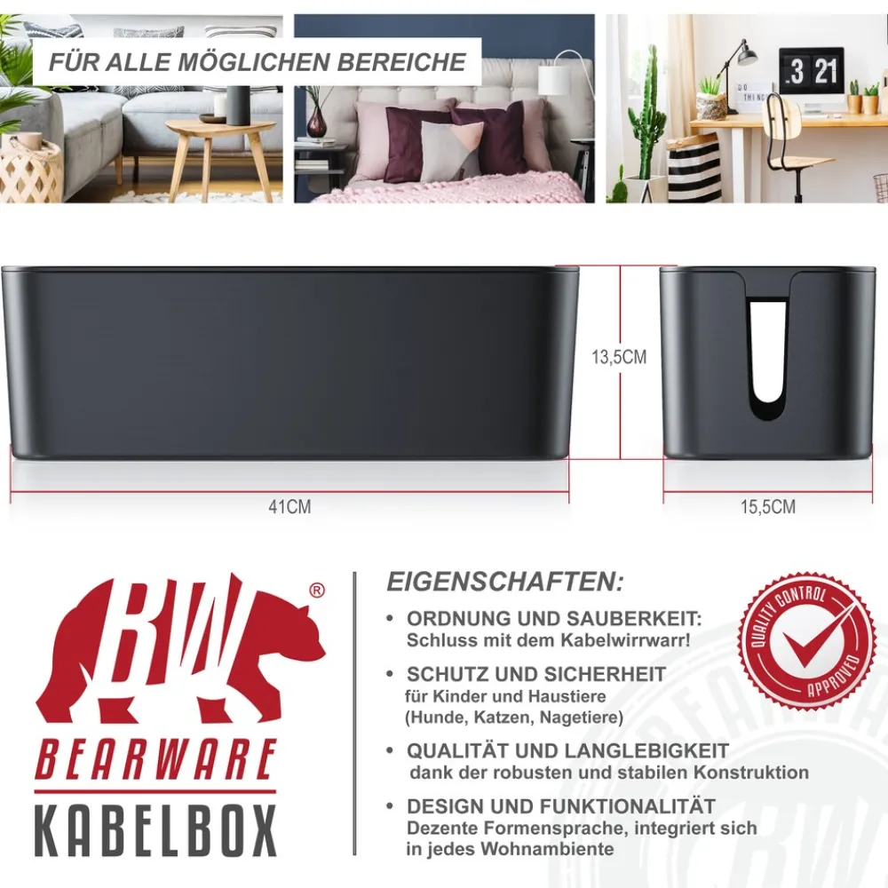 Kabelbox mit Gummifüßen - Kabelmanagement / dezente Optik / Ladebox ^ BEARWARE Outlet