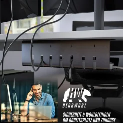BEARWARE Kabelkanal, Edelstahl, unter dem Schreibtisch, ohne Bohren New