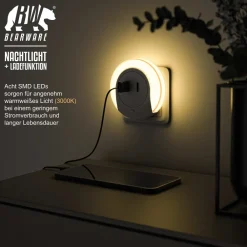 BEARWARE LED Nachtlicht, Warmweiß, Nachtlampe mit USB Ladefunktion, Helligkeits & Dämmerungssensor Hot