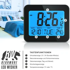 BEARWARE Reisewecker mit Netzteil & Akku, Musikfunktion, Temperaturanzeige, Schlummerfunktion, kompakt Best