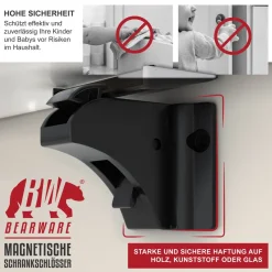 Schrankschloss 10er Set, magnetisch, kindersicher, 2 Schlüssel, bohrfrei, selbstklebend, für Schrank & Schublade, unsichtbar ^ BEARWARE New