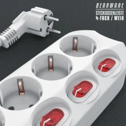 Steckdosenleiste Mehrfachsteckdose Steckerleiste 3680W, 4-fach ^ BEARWARE Best