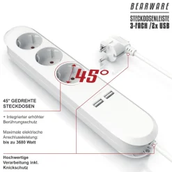 BEARWARE Steckdosenleiste Mehrfachsteckdose Steckerleiste 3680W, 3-fach Sale