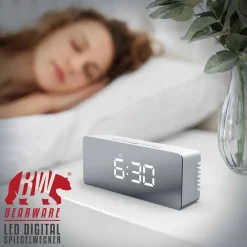 BEARWARE Wecker, LED Digital Spiegelwecker mit Nachtmodus & Temperaturanzeige, Kosmetikspiegel Discount