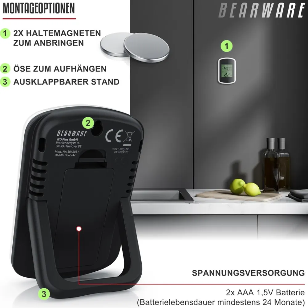 BEARWARE 3x Hygrometer,Hygrometer Thermometer, Temperatur & Luftfeuchtigkeit Messgerät Outlet