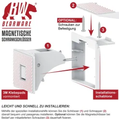 BEARWARE 2x Kindersicherung, Babysicherung Schrankschloss, Schranksicherung magnetisch 10 Schlösser New