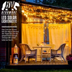 2x LED-Lichterkette, Solar 10m warmweiß, Innen & Außen, Solarpanel mit Akku, 100 Leds, IP44 ^ BEARWARE Outlet