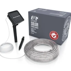 BEARWARE 3x LED-Lichterkette, Solar 10m warmweiß, Innen & Außen, Solarpanel mit Akku, 100 Leds, IP44 Discount