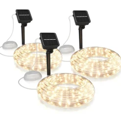 BEARWARE 3x LED-Lichterkette, Solar 10m warmweiß, Innen & Außen, Solarpanel mit Akku, 100 Leds, IP44 Discount