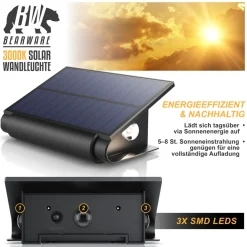 BEARWARE 2x LED Solarleuchte Solar Wandleuchte für außen mit Akku & ohne Stromanschluss Wasserdicht, Ein-/Ausschalter; mehrere Helligkeitsstufen, LED fest integriert, Warmweiß, 1800 mAh Akku, Solarpanel, IP54, wetterfest, für Außenmontage Outlet
