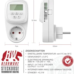 2x Steckdosen Thermostat digital programmierbar Temperaturregelung 5° - 35°C ^ BEARWARE Sale