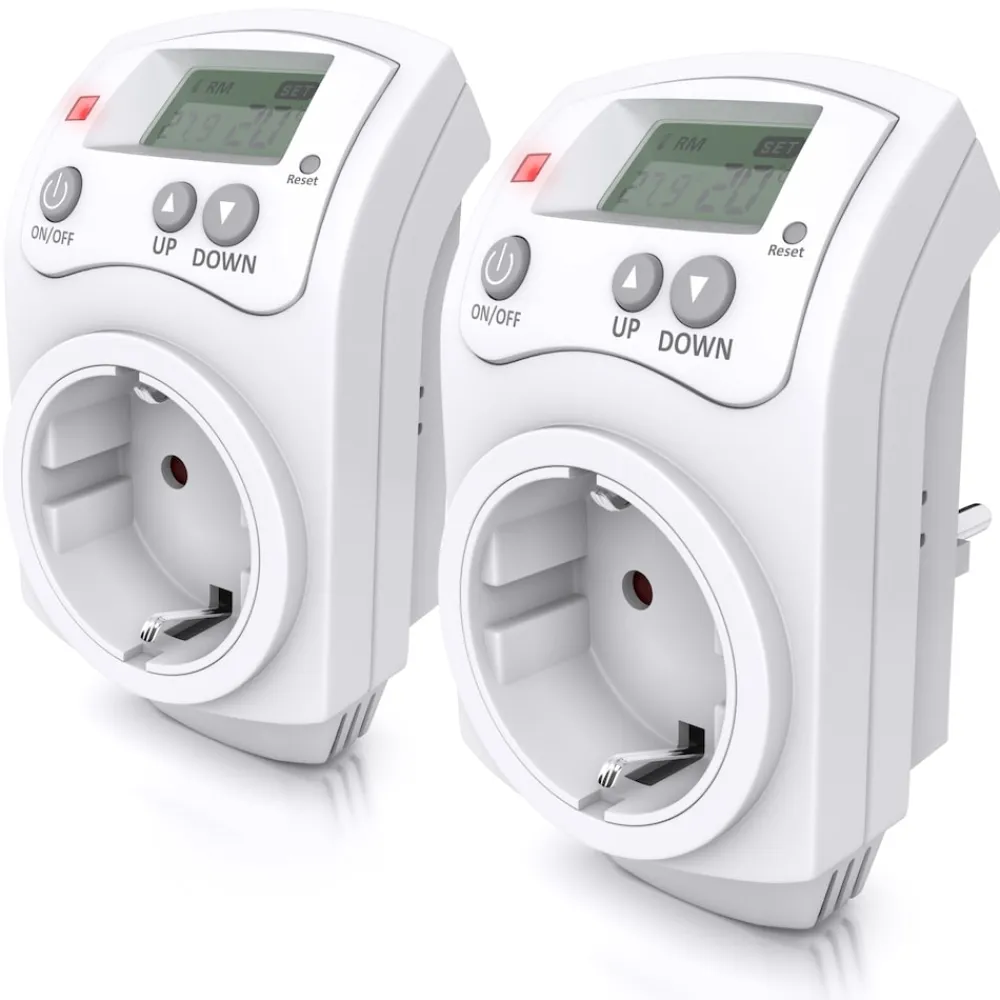 2x Steckdosen-Thermostat, max. 3680 W, programmierbar von 5°-30°C LCD Display mit Statusanzeige ^ BEARWARE Outlet