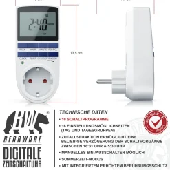 BEARWARE 2x Zeitschaltuhr, digital, 2,1" LCD-Display, max. 3680W, 10 Programme, Zufallsschaltung Sale