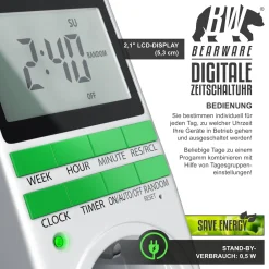 BEARWARE 2x Zeitschaltuhr, digital, programmierbar, LCD Display, Steckdosen Timer, max. 3680W New