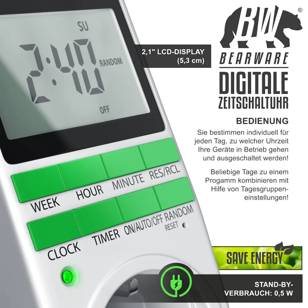 BEARWARE 2x Zeitschaltuhr, digital, programmierbar, LCD Display, Steckdosen Timer, max. 3680W New