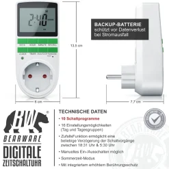 BEARWARE 2x Zeitschaltuhr, digital, programmierbar, LCD Display, Steckdosen Timer, max. 3680W New