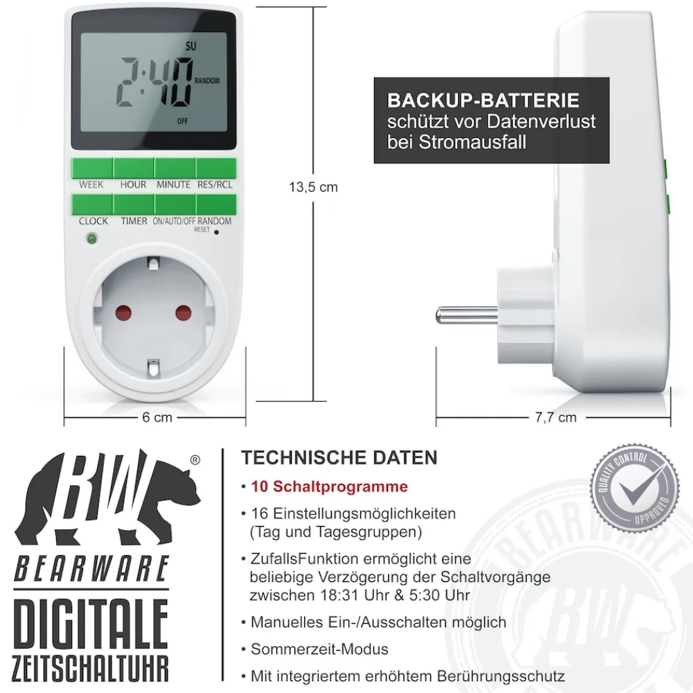BEARWARE 2x Zeitschaltuhr, digital, programmierbar, LCD Display, Steckdosen Timer, max. 3680W New