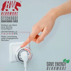BEARWARE 2x Zeitschaltuhr, mechanisch, Steckdose mit Countdown Timer mit 5 einstellbaren Zeitintervallen Outlet