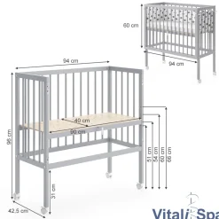 Beistellbett SOPHIE Grau Babybett Stillbett Stubenbett Nestchen Boxspringbett 2 Seitenteile ^ VitaliSpa Best