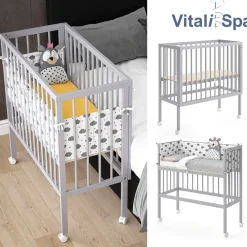 Beistellbett SOPHIE Grau Babybett Stillbett Stubenbett Nestchen Boxspringbett 2 Seitenteile ^ VitaliSpa Best