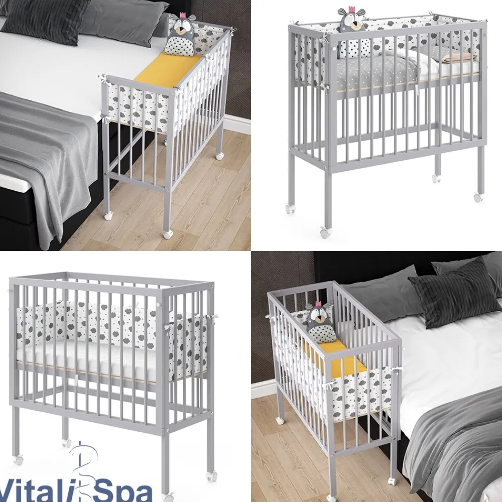 Beistellbett SOPHIE Grau Babybett Stillbett Stubenbett Nestchen Boxspringbett 2 Seitenteile ^ VitaliSpa Best