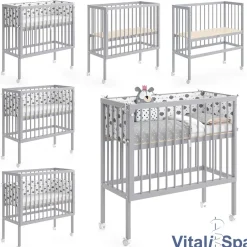 Beistellbett SOPHIE Grau Babybett Stillbett Stubenbett Nestchen Boxspringbett 2 Seitenteile ^ VitaliSpa Best