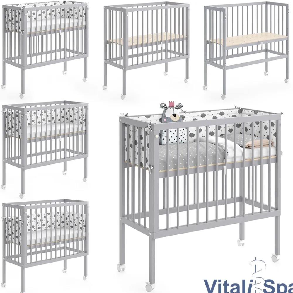 Beistellbett SOPHIE Grau Babybett Stillbett Stubenbett Nestchen Boxspringbett 2 Seitenteile ^ VitaliSpa Best