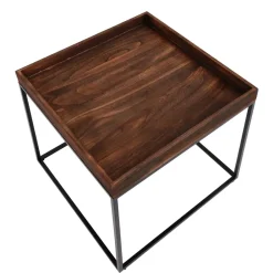 Beistelltisch -K71, Kaffeetisch Couchtisch Tisch, Paulownia-Holz Metall 60x60x60cm ~ dunkelbraun ^ MCW Hot