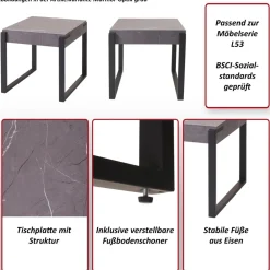 MCW Beistelltisch -L53, Kaffeetisch Nachttisch Loungetisch Couchtisch, Metall 51x50x54cm ~ Marmor-Optik grau Discount