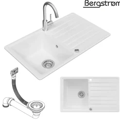 Bergström BERGSTRÖM Keramik Spüle VALENCIA Beschichtet Küche Einbauspüle Spülbecken Weiß Discount