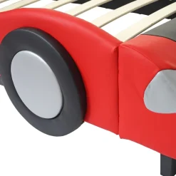 MCW Bett -E14, Auto Junge Kinderbett Jugendbett, Lattenrost Kunstleder Holz 190x100cm ~ schwarz-rot New