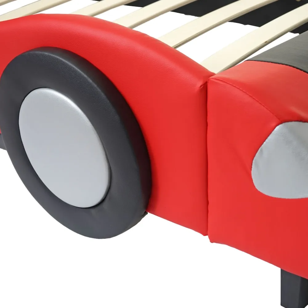 MCW Bett -E14, Auto Junge Kinderbett Jugendbett, Lattenrost Kunstleder Holz 190x100cm ~ schwarz-rot New