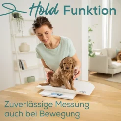 PP 170 Polly Haustierwaage (Multi-Funktions-Waage, Mensch und Haustier, abnehmbare Kunststoff-Wiegeschale, detaillierte Einteilung (10 g bis 5 kg, 50 g bis 50 kg, 100 g bis 180 kg), LCD-Display, HOLD-Funktion, Tara-Zuwiegefunktion, Wiegefläche Siche ^ Beurer