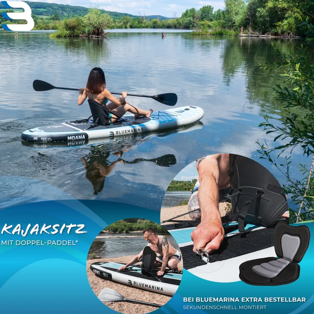 Bluemarina SUP Board Moana, aufblasbar mit Doppelkolben-Pumpe, Paddel, Rucksack, 5J Garantie (Classic 2.0, 325x86x15cm / 10'8") Outlet