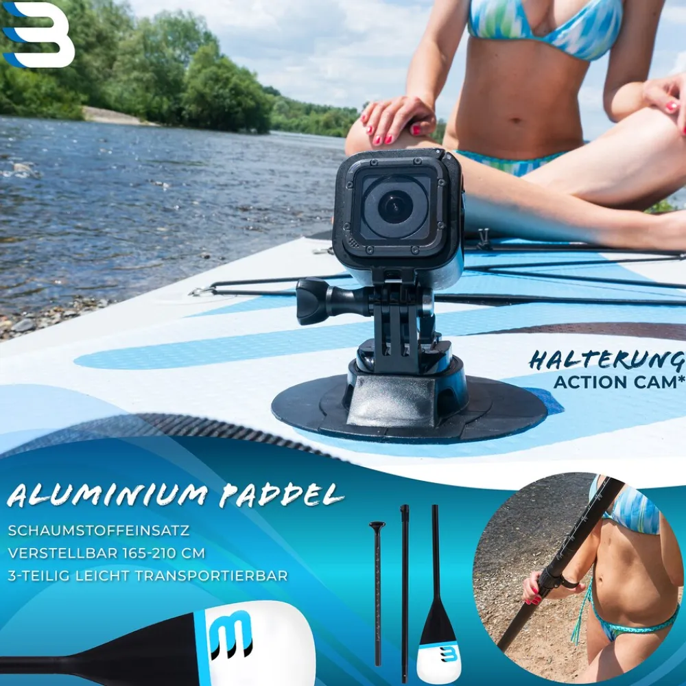 Bluemarina SUP Board Moana, aufblasbar mit Doppelkolben-Pumpe, Paddel, Rucksack, 5J Garantie (Classic 2.0, 325x86x15cm / 10'8") Outlet