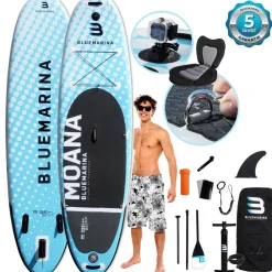 Bluemarina SUP Board Moana, aufblasbar mit Doppelkolben-Pumpe, Paddel, Rucksack, 5J Garantie (Classic 2.0, 325x86x15cm / 10'8