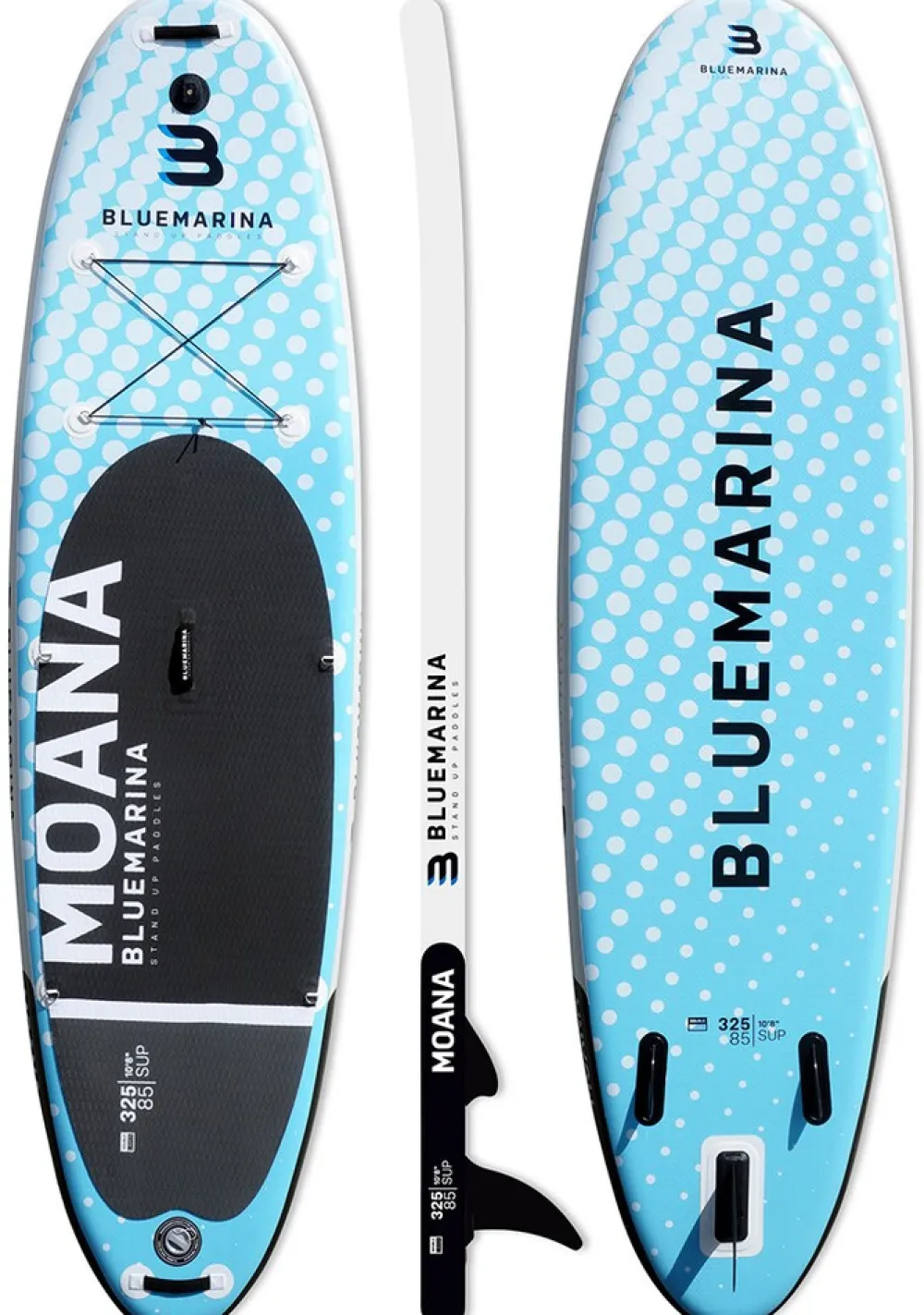 Bluemarina SUP Board Moana, aufblasbar mit Doppelkolben-Pumpe, Paddel, Rucksack, 5J Garantie (Classic 2.0, 325x86x15cm / 10'8") Outlet