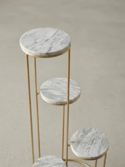 Blumenständer Weiß Marmor mit 4 Ablagen und Metallgestell Gold 36,5x107,5x36,5cm ^ KADIMA DESIGN Online