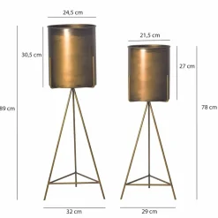 Blumentopf Pflanzenkübel 2er Set Metall Gold Rund Pflanzgefäß Hoch Eisen ^ Finebuy