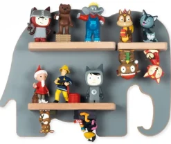 BOARTI Kinderregal Tier Elefant | hängend für Tonie Figuren | platzsparendes Regal | Maße: H. 24 x B. 33 x T. 5 cm | Wandregal für Figuren Aufbewahrung mit Magneteinsätzen | Aufbewahrungsregal Holz Grau