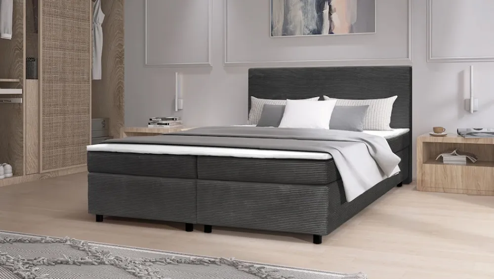 Küchen-Preisbombe Boxspringbett Paxos Cordstoff Graphite 180x200 Hotelbett Bonellfederkern Bett Best