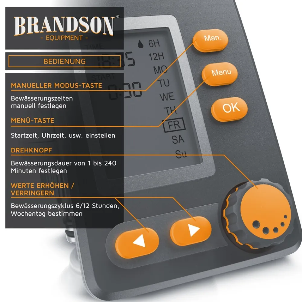 Brandson Bewässerungscomputer, digital, 1 bis 240 Min, LED-Display Discount