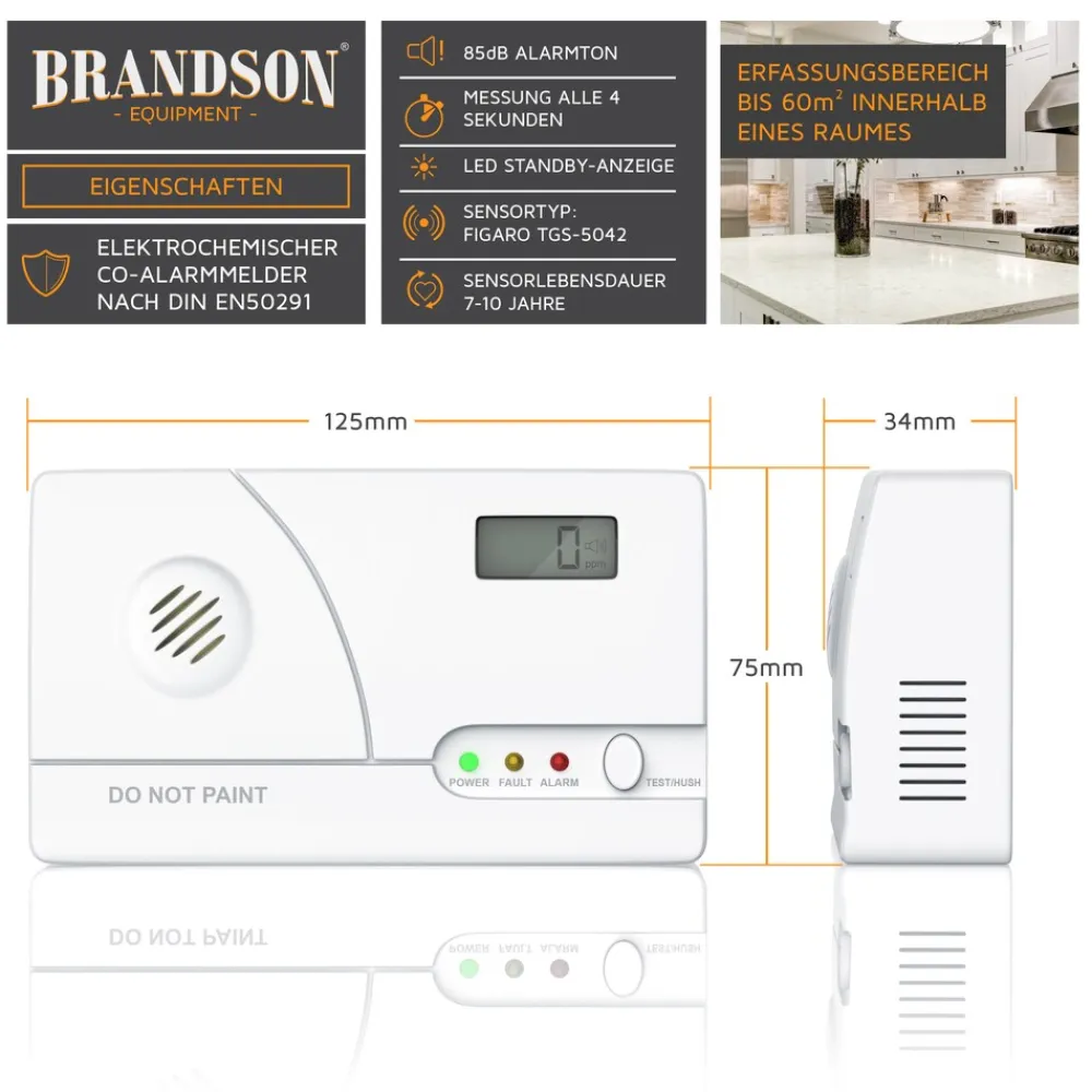 CO-Melder, Kohlenmonoxidmelder mit LCD-Display - CO Melder mit Figaro-Gassensor ^ Brandson New