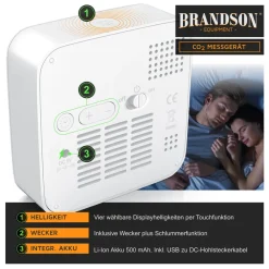 Brandson CO2 Messgerät für Raumluft, Luftqualitätssensor, Alarmfunktion, präzise CO2-Messung, für Innenräume Best
