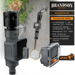 Brandson digitaler Wasserzähler 3/4 Zoll für Gartenschlauch, Durchflussmesser, 4 Modi, IPX6, zur Verbrauchskontrolle Clearance