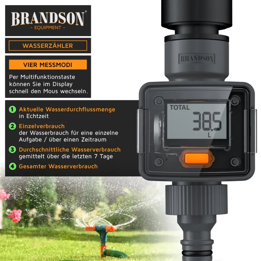Brandson digitaler Wasserzähler 3/4 Zoll für Gartenschlauch, Durchflussmesser, 4 Modi, IPX6, zur Verbrauchskontrolle Clearance