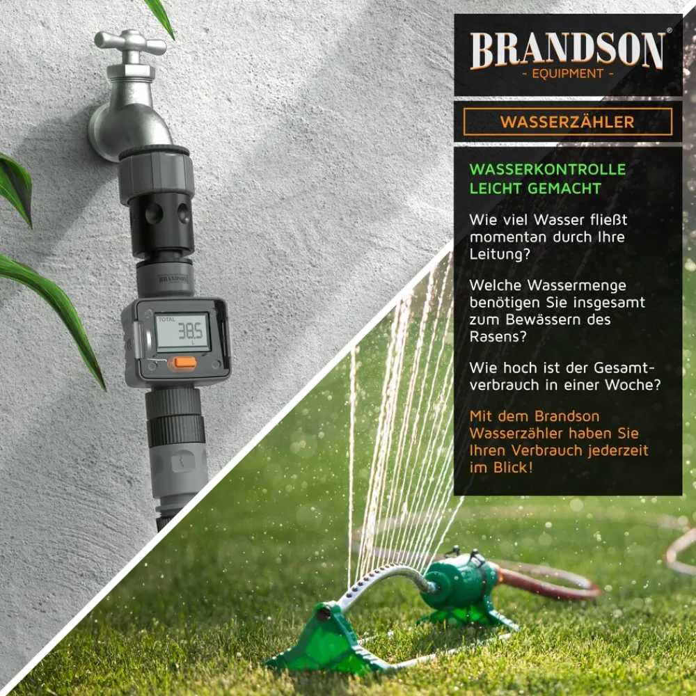 Brandson digitaler Wasserzähler 3/4 Zoll für Gartenschlauch, Durchflussmesser, 4 Modi, IPX6, zur Verbrauchskontrolle Clearance